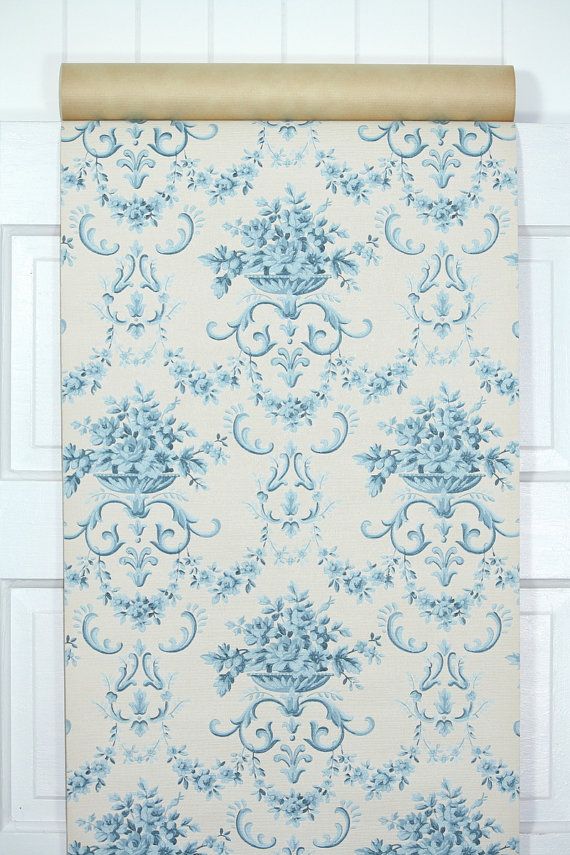 S Vintage Wallpaper Floral With Blue Roses And