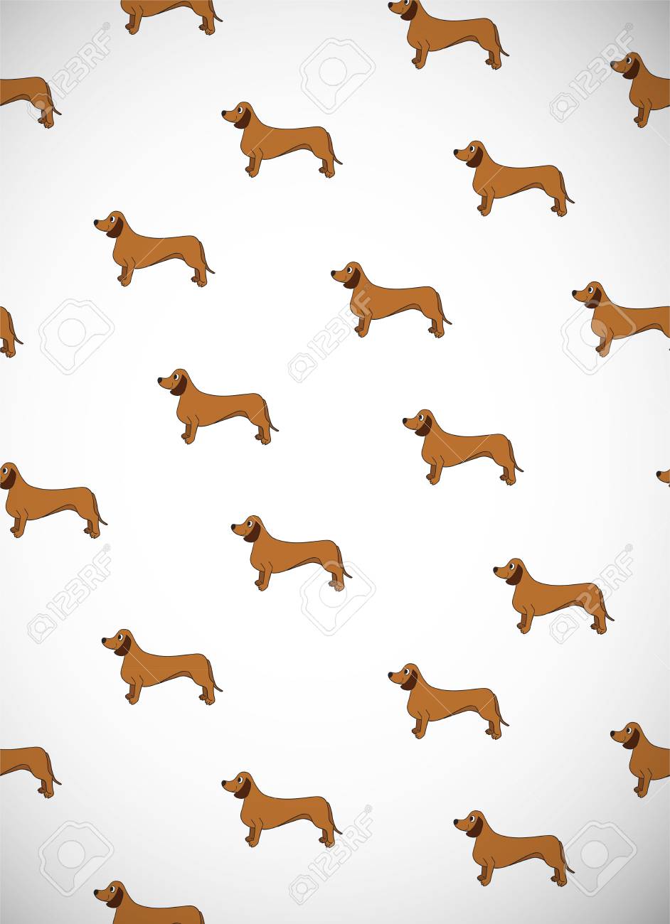 Greeting Card With Cute Cartoon Dogs Breed Dachshund Good For