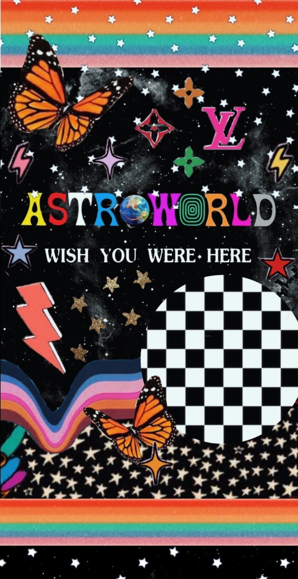 Astroworld Checked Butterfly Stars Wallpaper Art