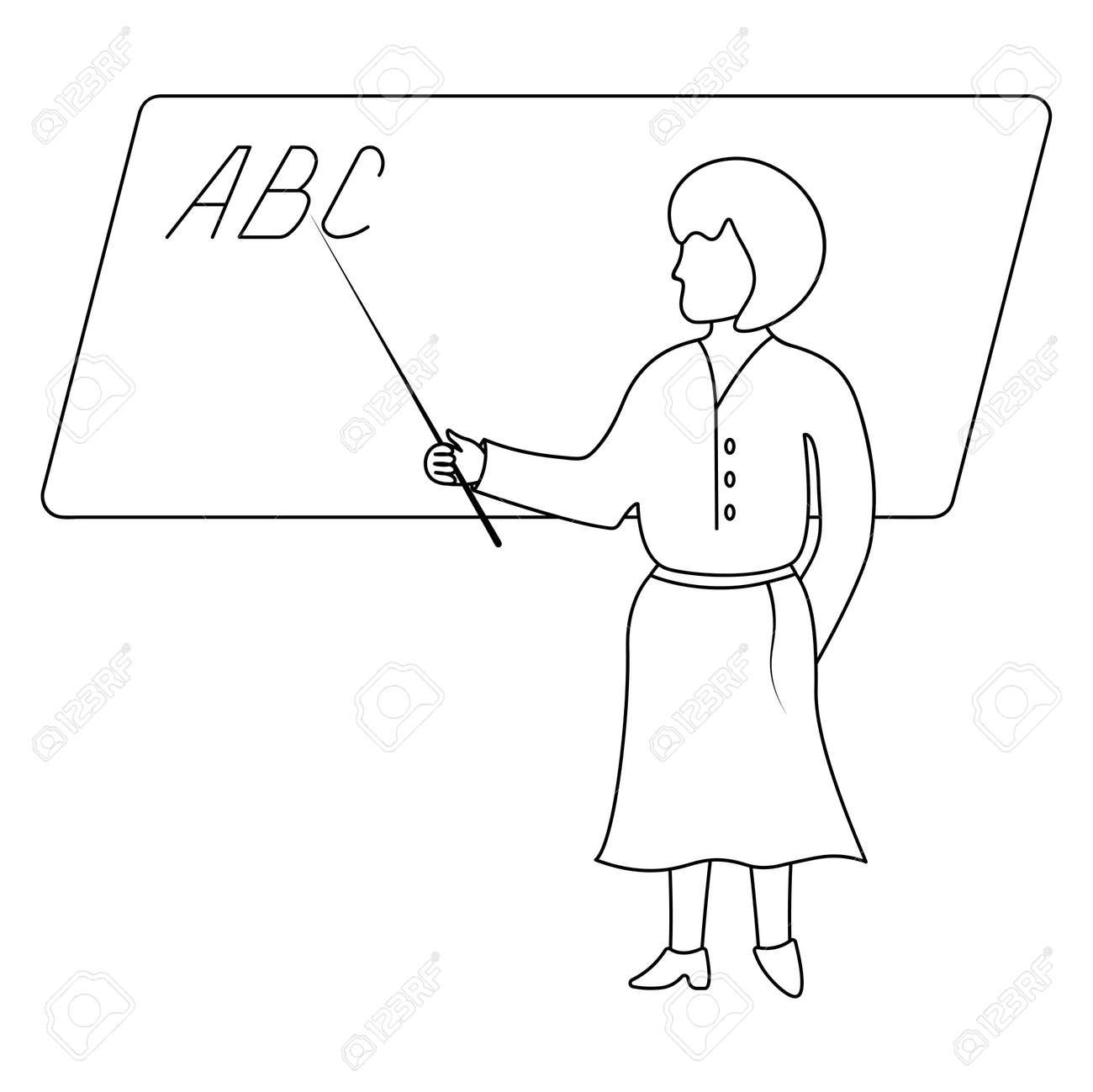 The Teacher Teaches Students The Alphabet Sketch A Woman Points