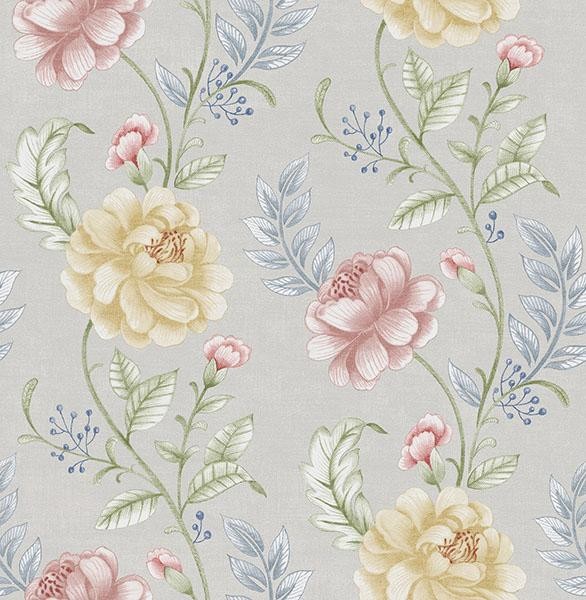 Summer Palace Grey Floral Trail Modern Wallpaper