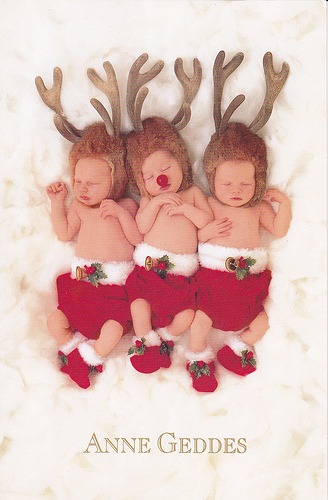 Anne Geddes Reindeer Babies Christmas Card