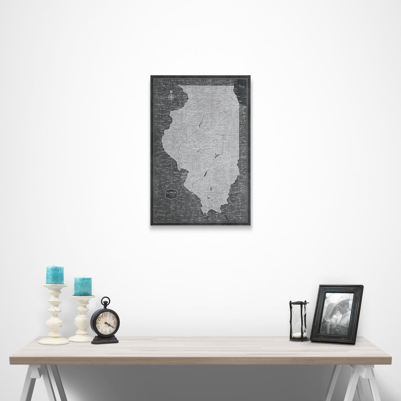 Illinois Travel Map Pin Board With Push Pins Modern Slate