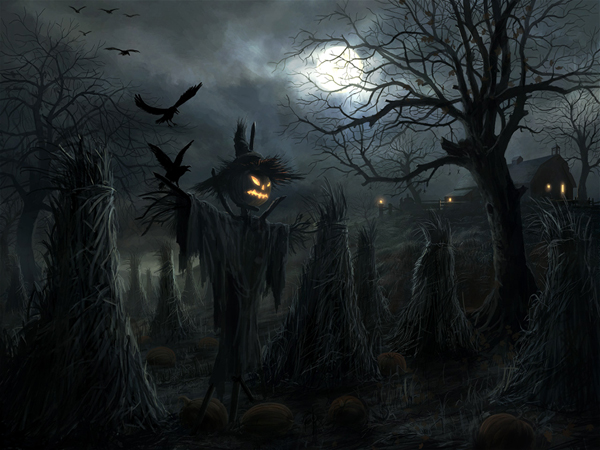 Wallpaper Animals Birds Crows Halloween Holidays Moon Morbid
