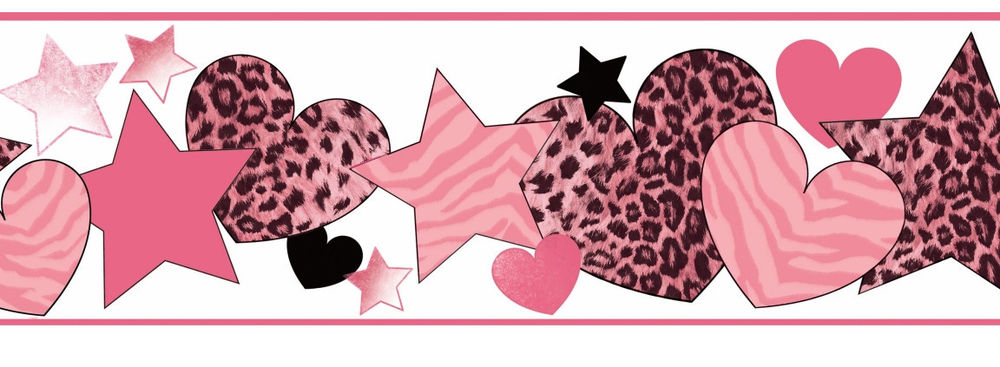 Hearts Stars Wallpaper Border Pink Zebra Leopard Print