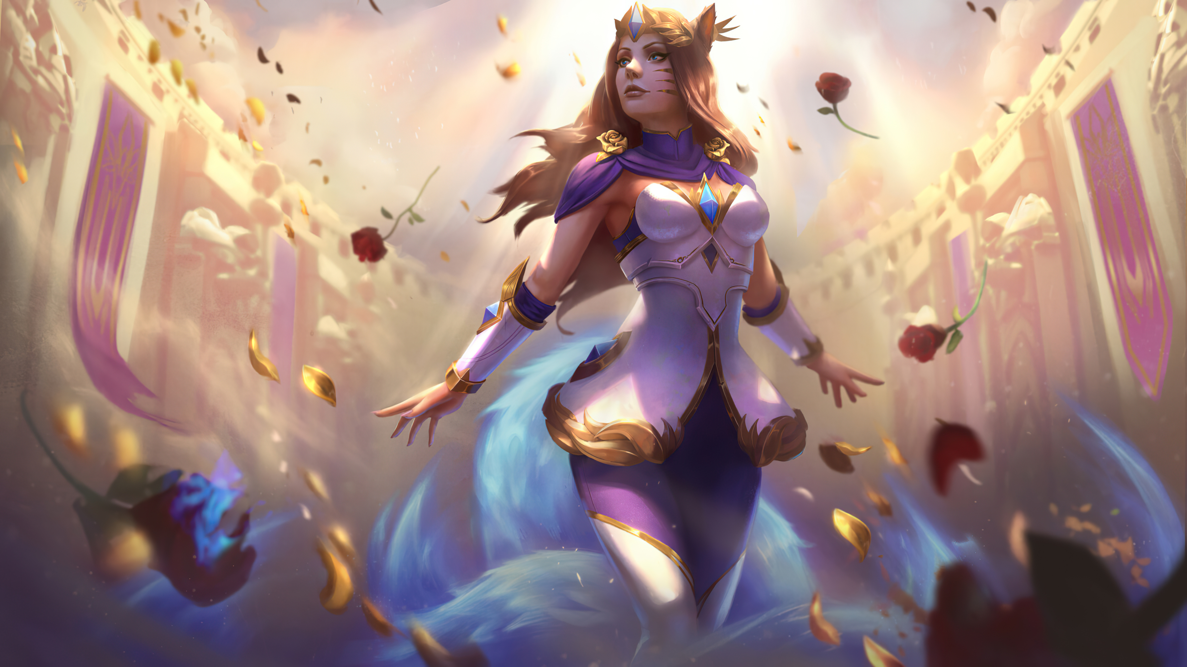 Ahri, the Nine-Tailed Fox, in a majestic pose from League of Legends
