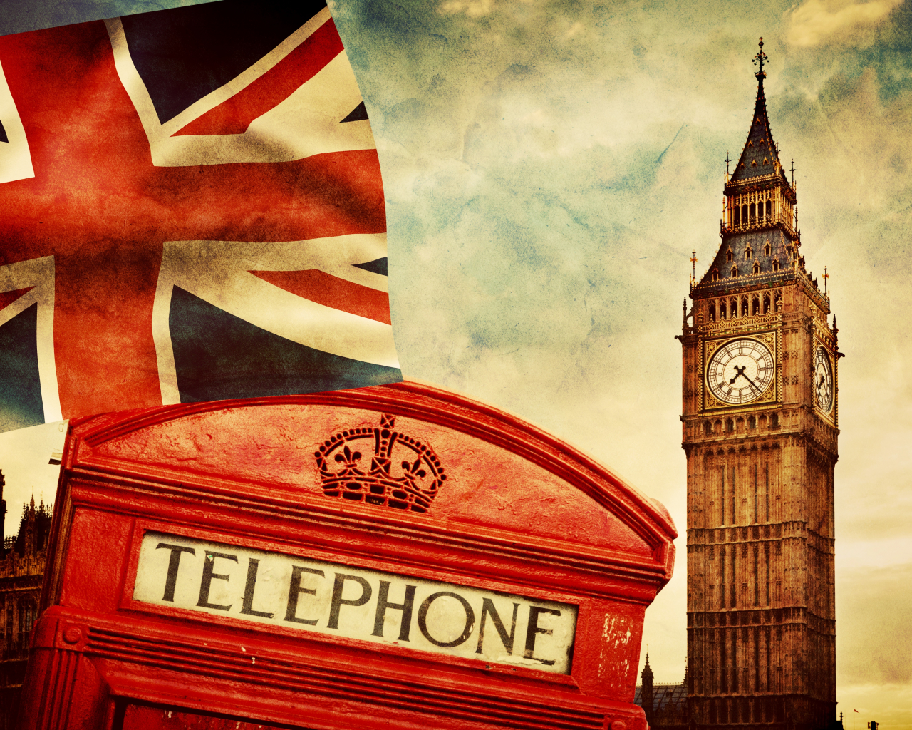 London Telephone Vintage British Flag Big Ben