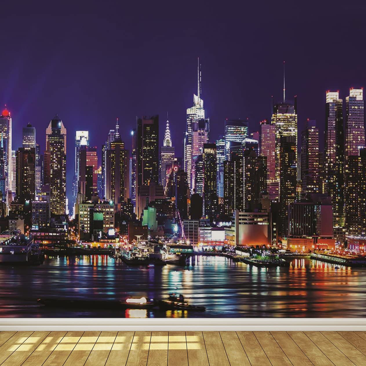 New York City Skyline At Night Wallpaper Mural Amazon Co Uk