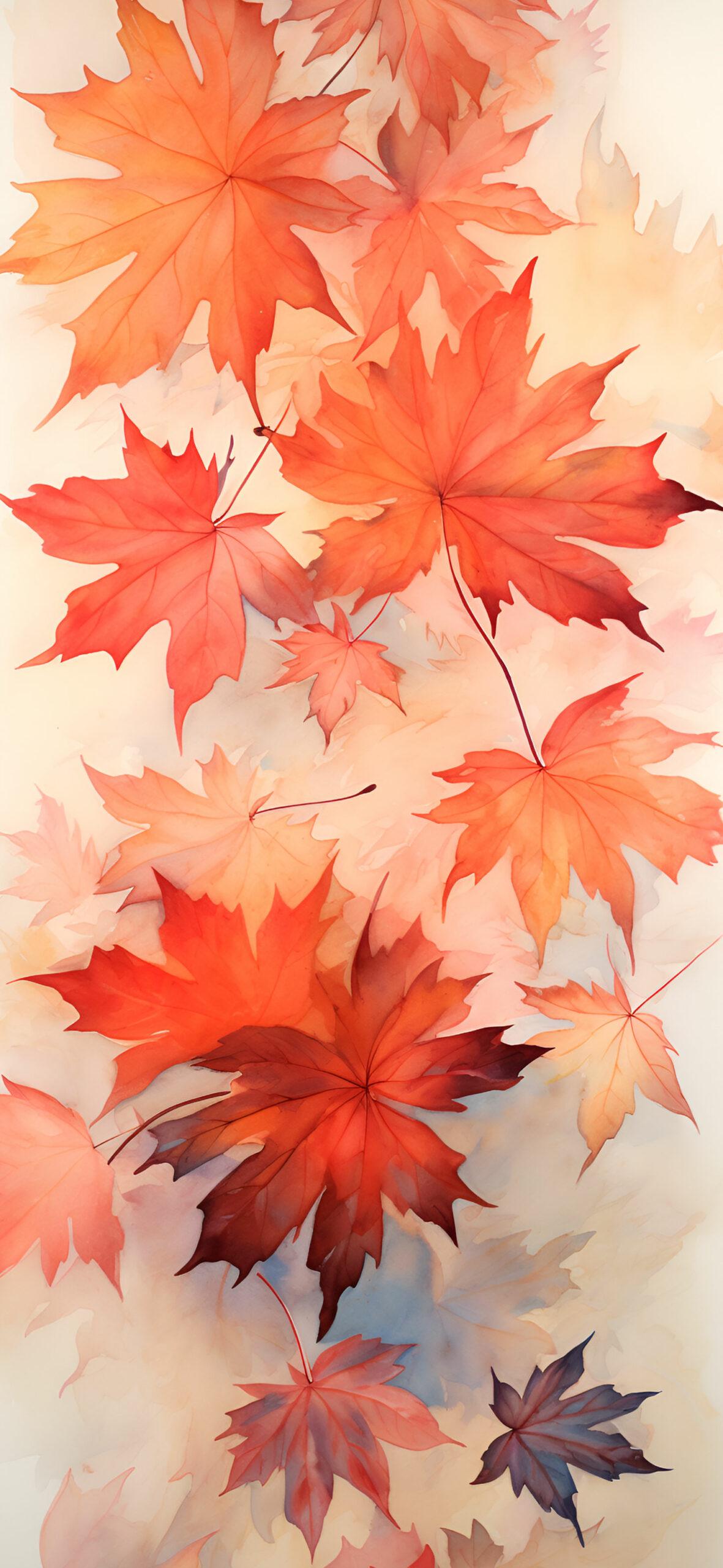 Red Autumn Leaves Watercolor Wallpaper Fall iPhone