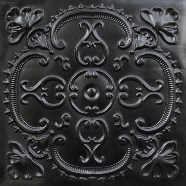 Faux Tin Ceiling Tile Black Wallpaper