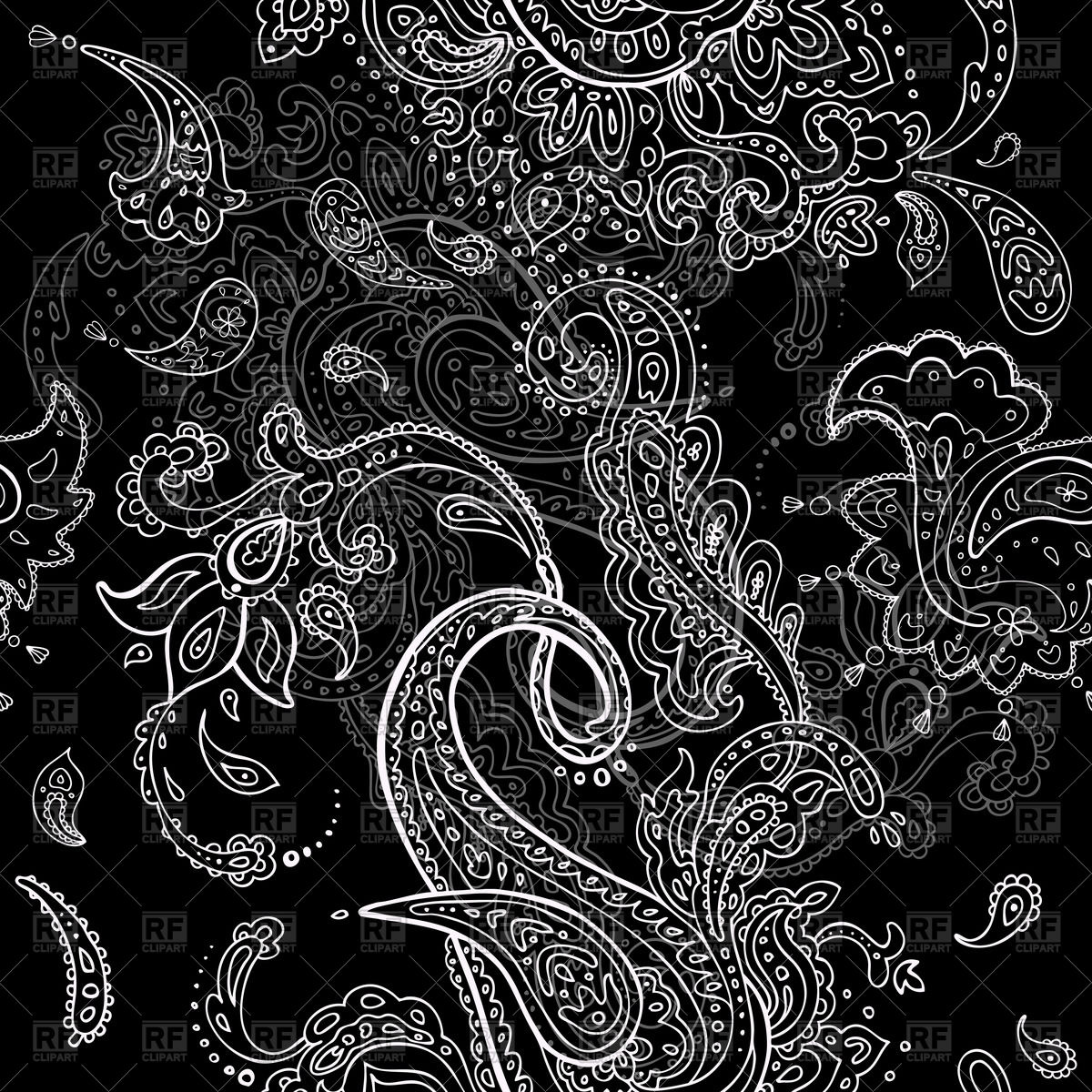 Black And White Seamless Background With Paisley Ornament