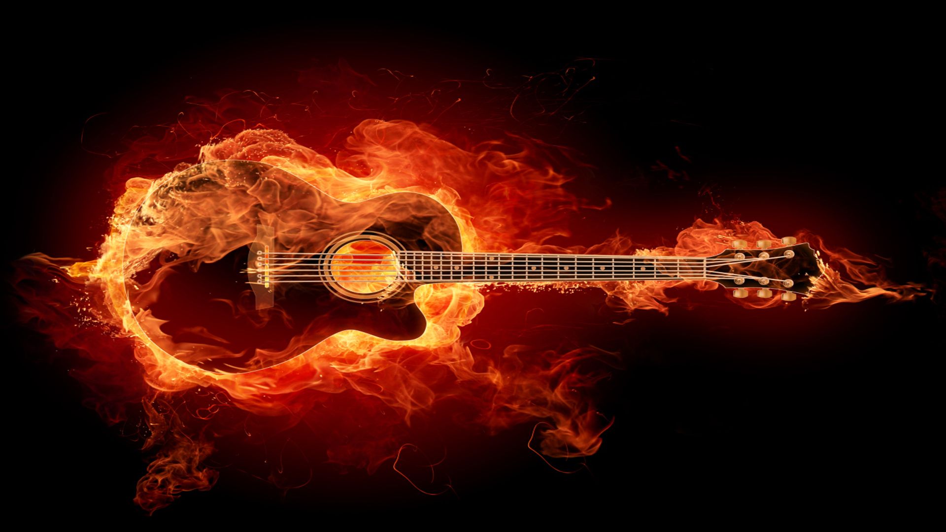 Guitar In Flames Wallpaper Hard Rock Music