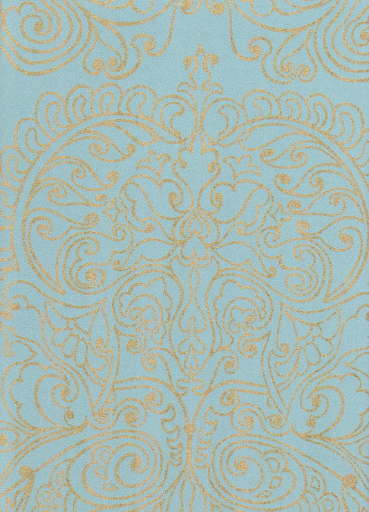 Alpana Wallpaper With Gold Design Printed On Turquoise Blue