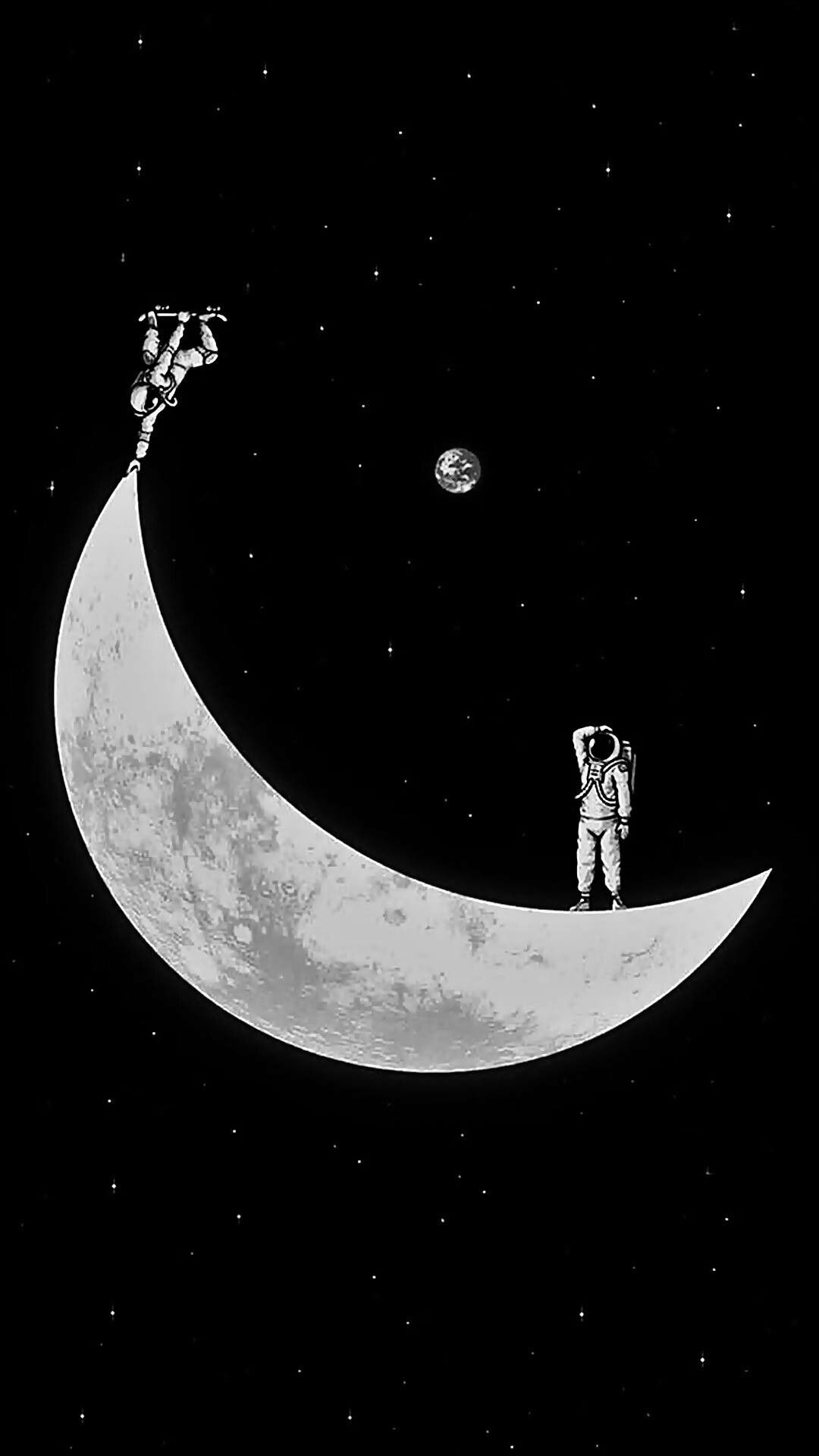 Space Astronaut Skate Moon Wallpaper Android