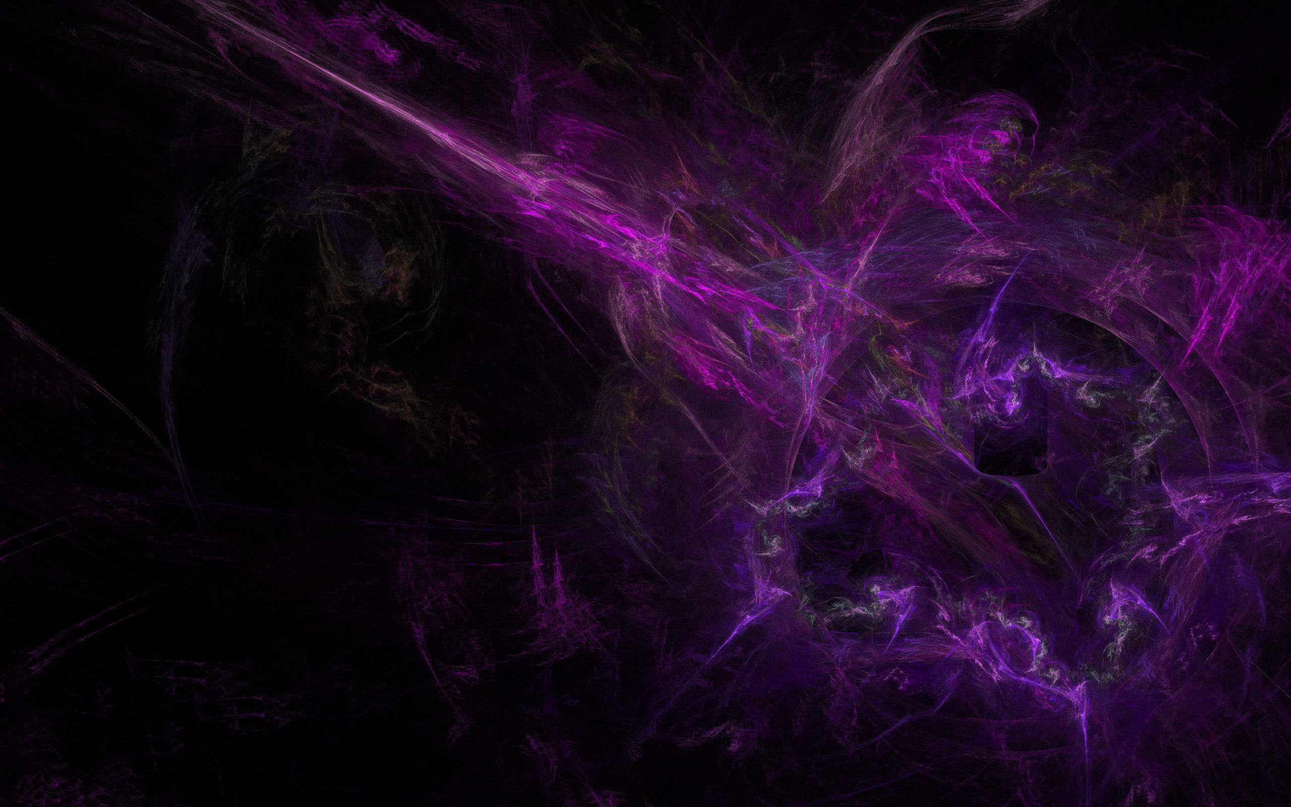A dark and mysterious abstract wallpaper with swirling purple nebulae and hints of other colors, creating a cool and intriguing cosmic effect