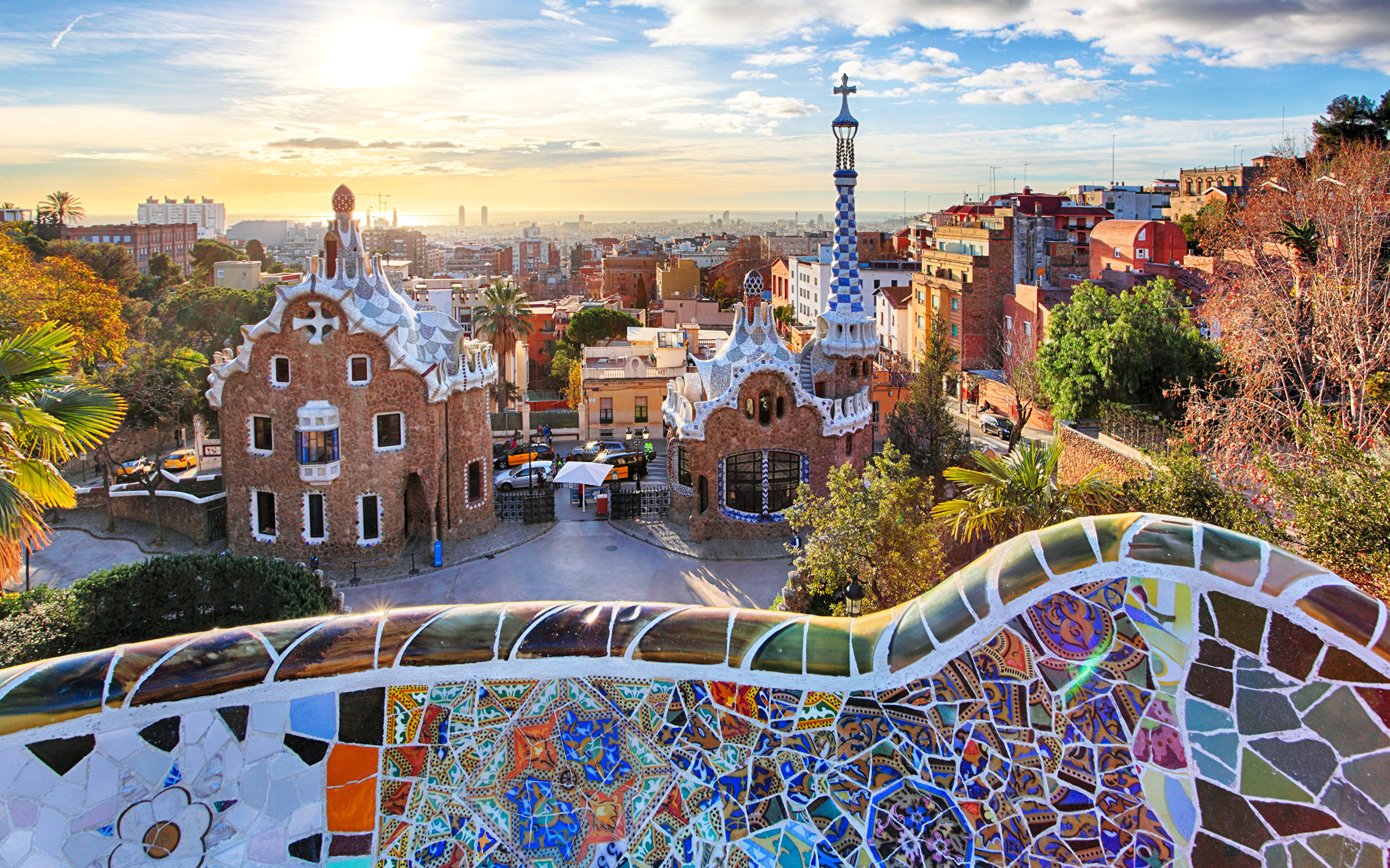 Image Barcelona Spain Park Guell Parks Cities Building