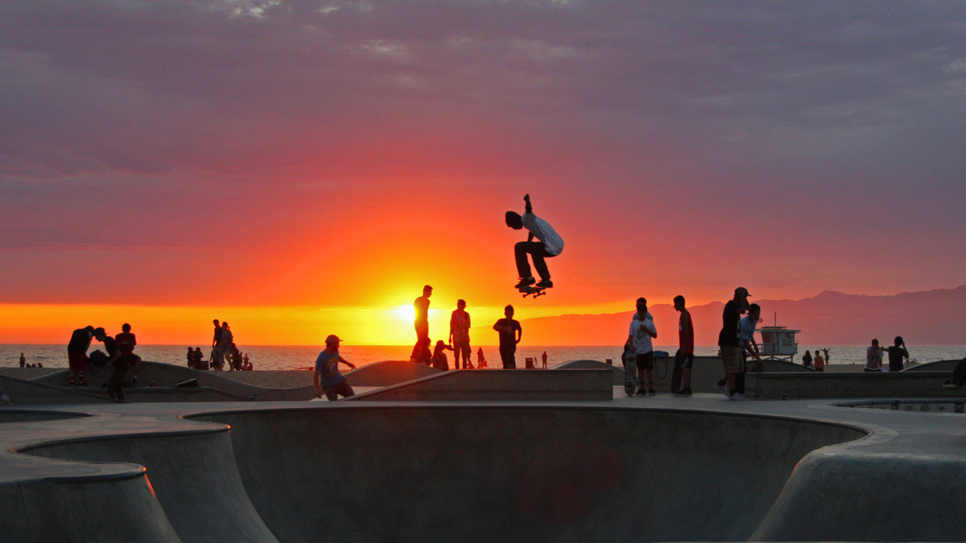 Skateboarding At Venice Beach California Wallpaper