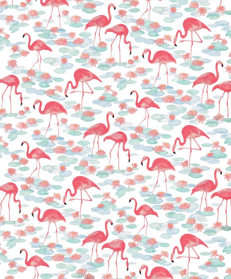 Vintage Flamingos Pattern Wallpaper Art