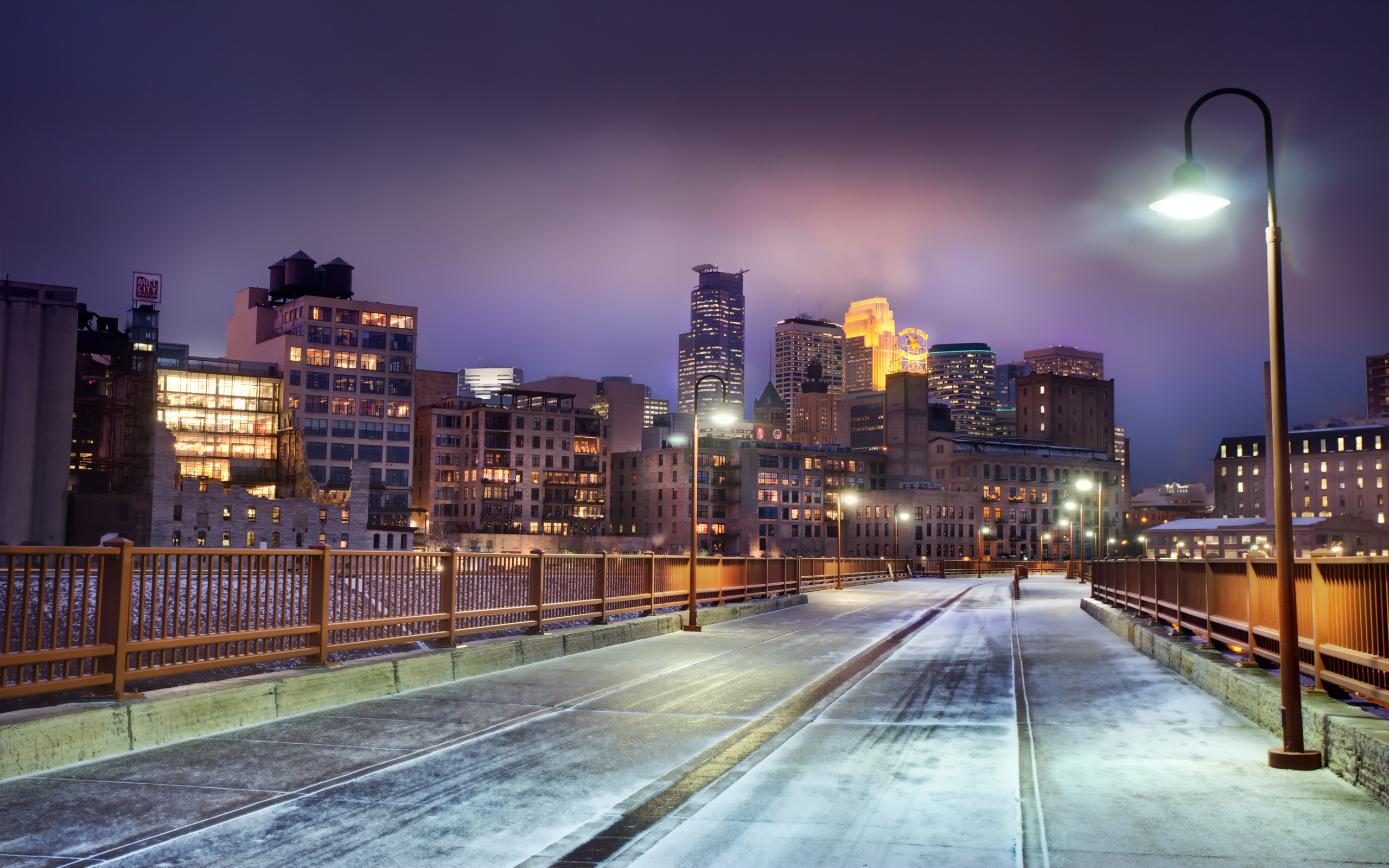 Wallpaper United States Minnesota Minneapolis Skyline At Night