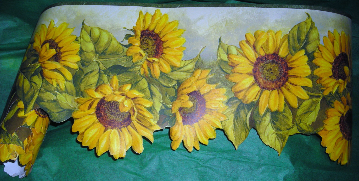 Vintage Wallpaper Border Sunflowers Decorative Edge Sunny Wall