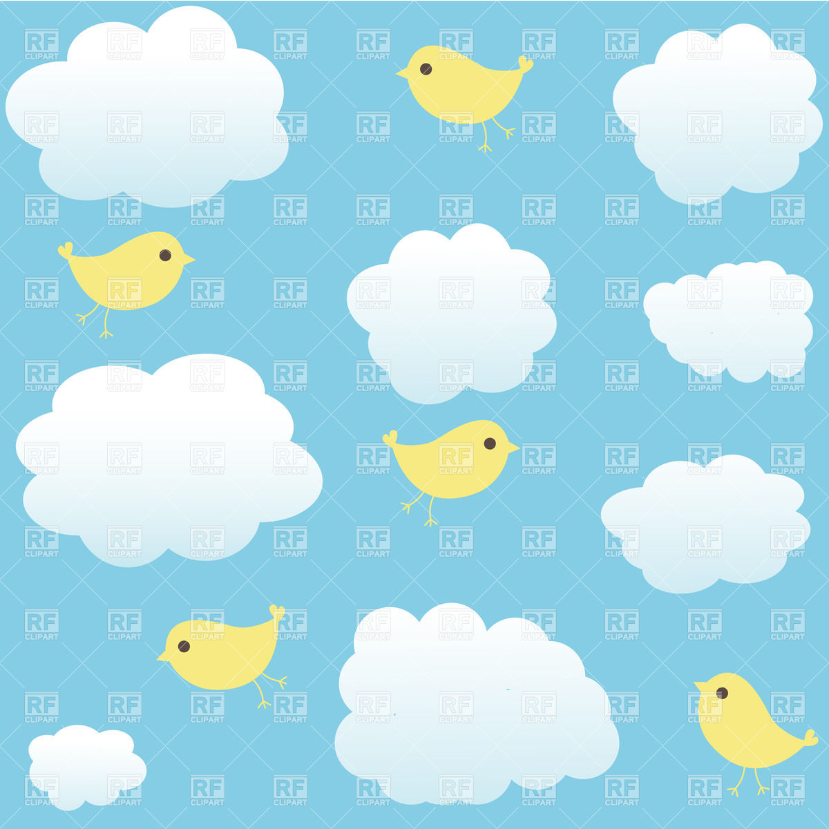 Cloudy Background With Simple Cartoon Chicks Background