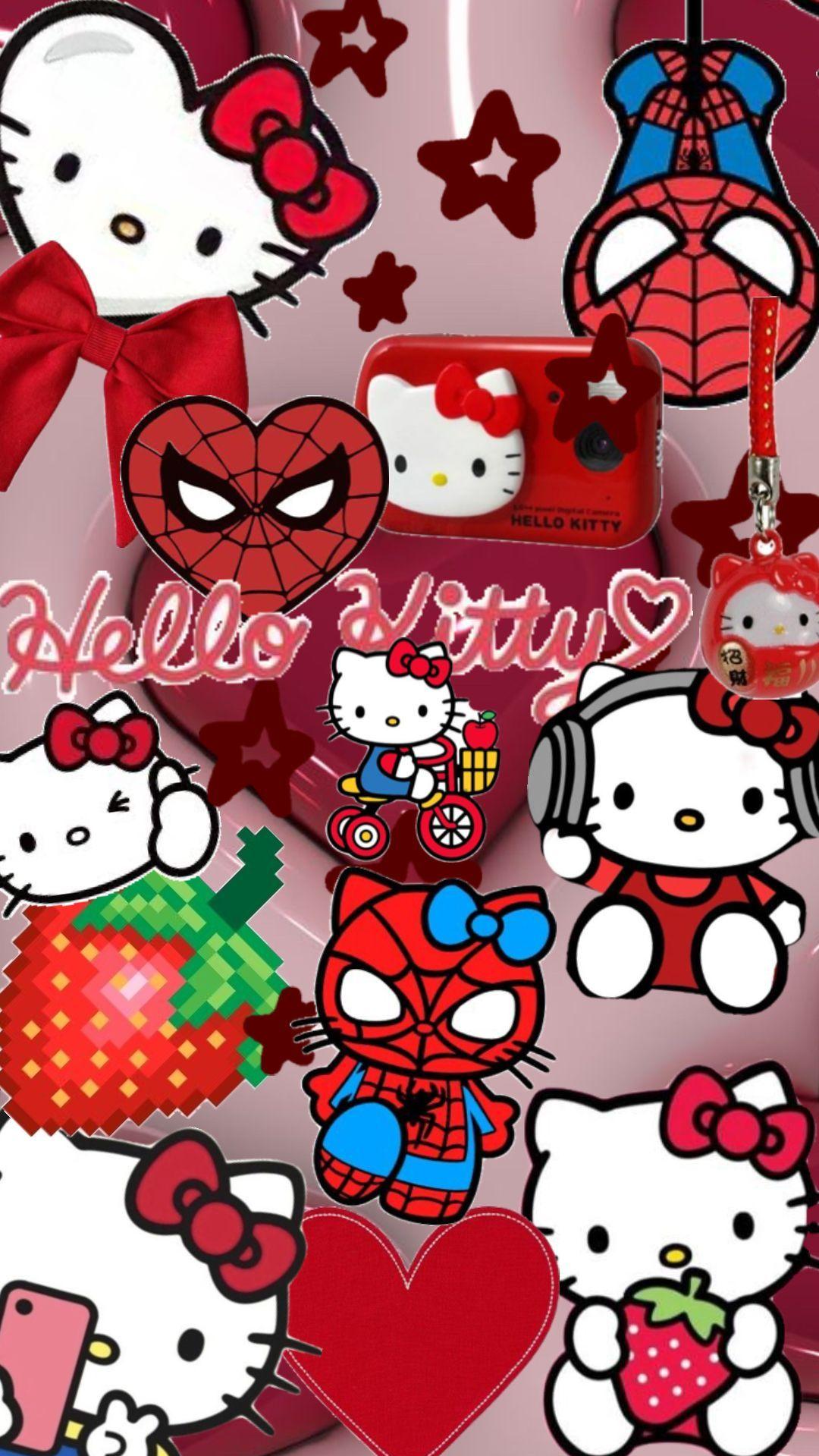 Red Spider Man Hello Kitty In iPhone Wallpaper
