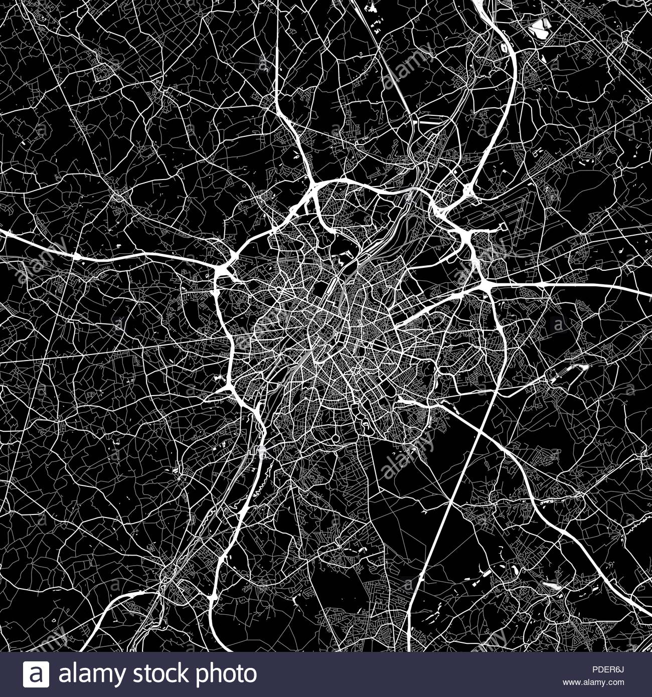 Area Map Of Brussels Belgium Dark Background Version For