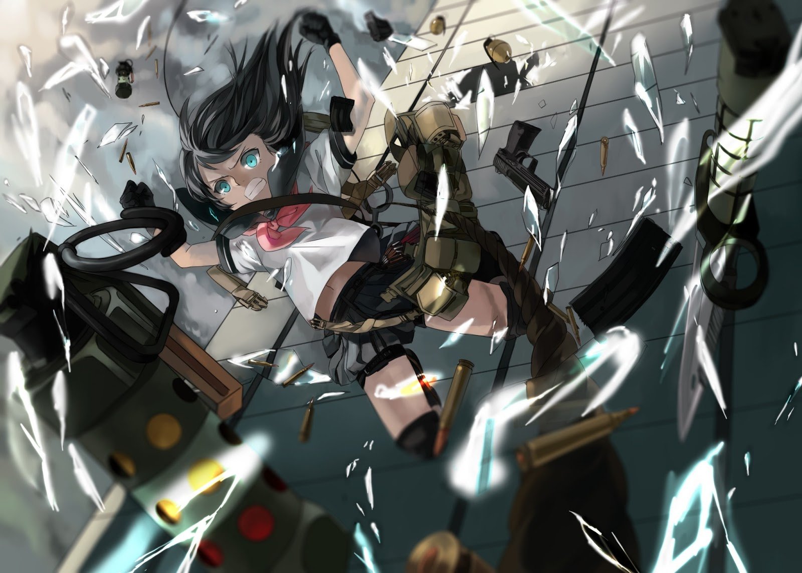 Epic Anime Girl Cute anime girl falling guns