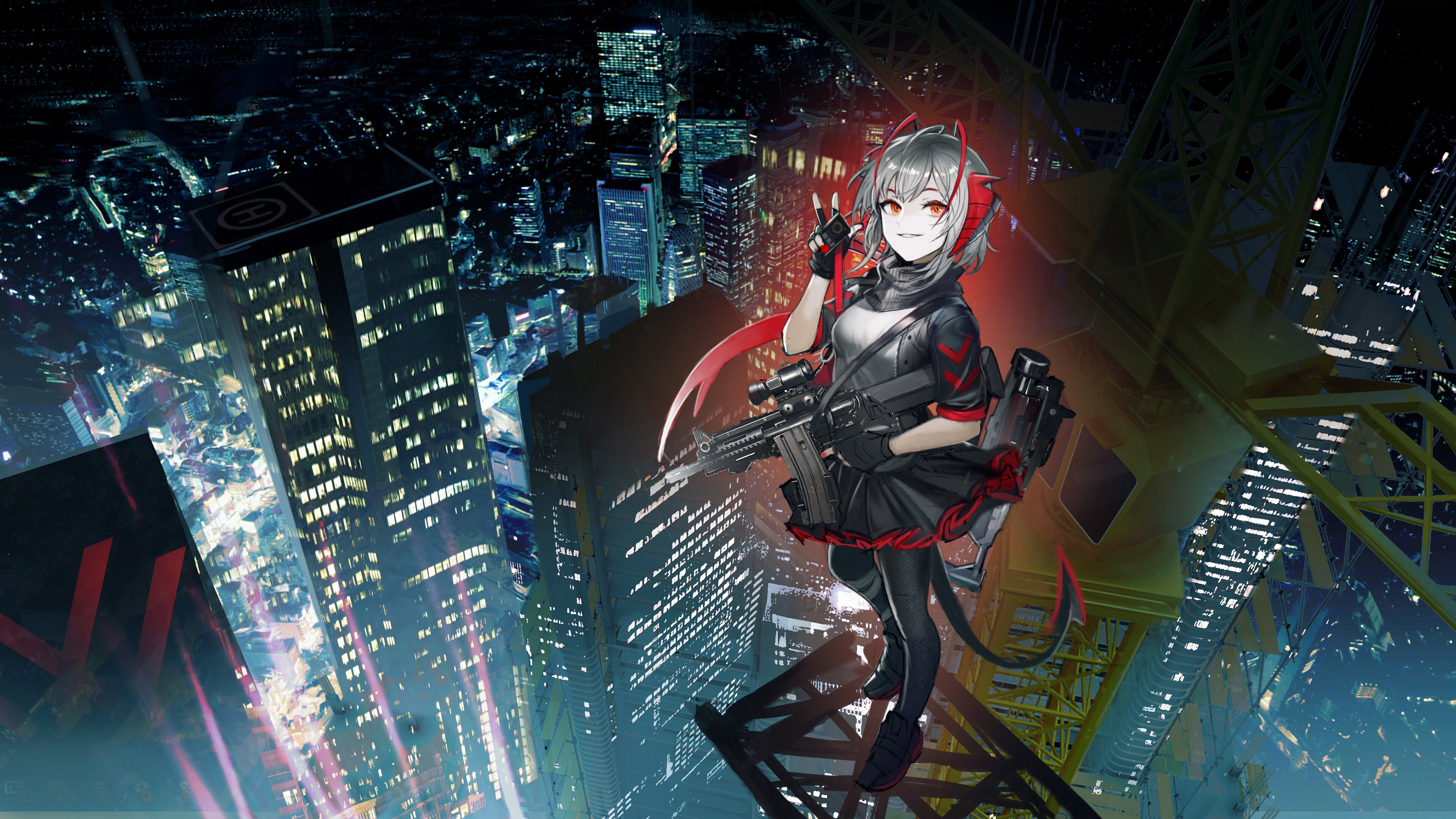Anime Girl Night City Building W Arknights 4k Wallpaper