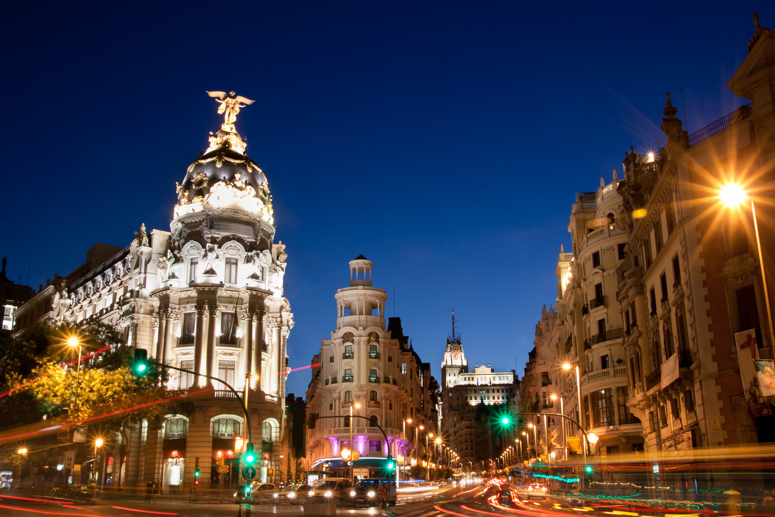 Madrid Spain Gran V A Via Street City Night