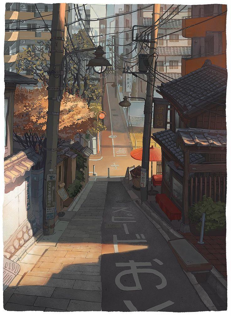 Paintings of Street Scenes from Japan Japan anime city Anime