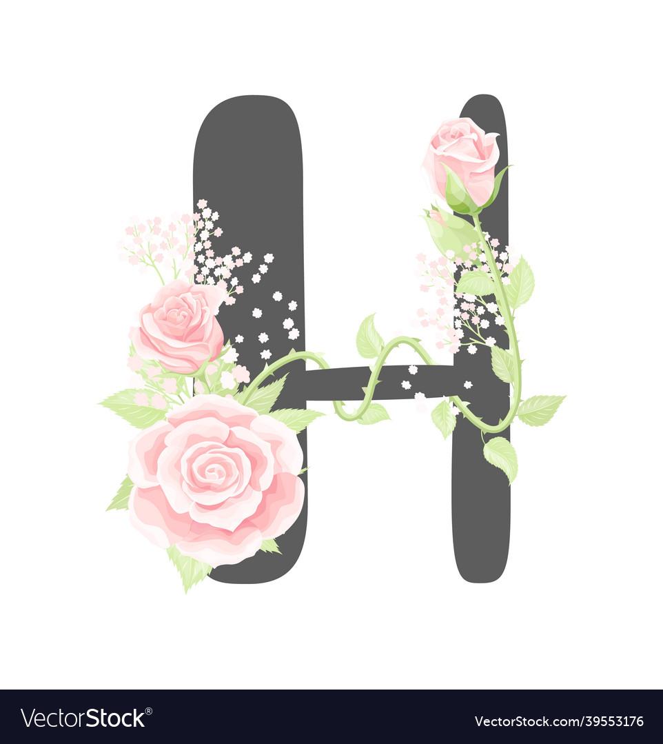 Floral Alphabet Letter H With Pink Cream Vector Image