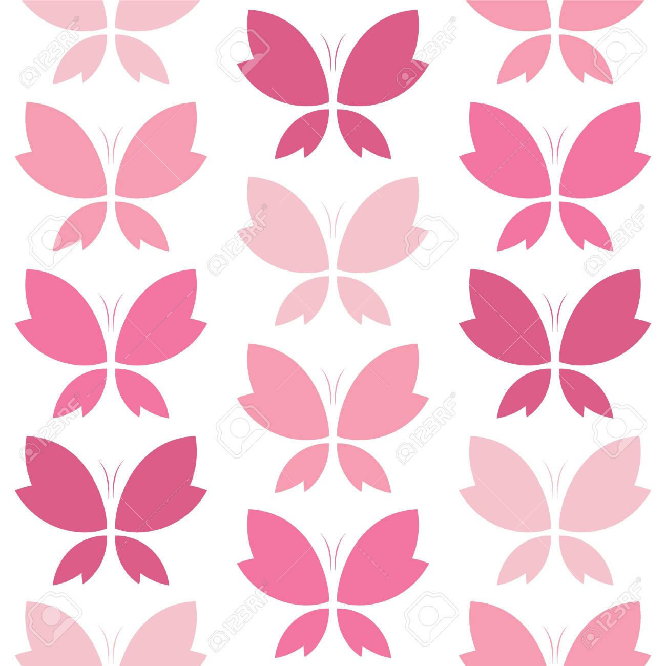 Vector Seamless Pattern With Pink Butterfly On White Background