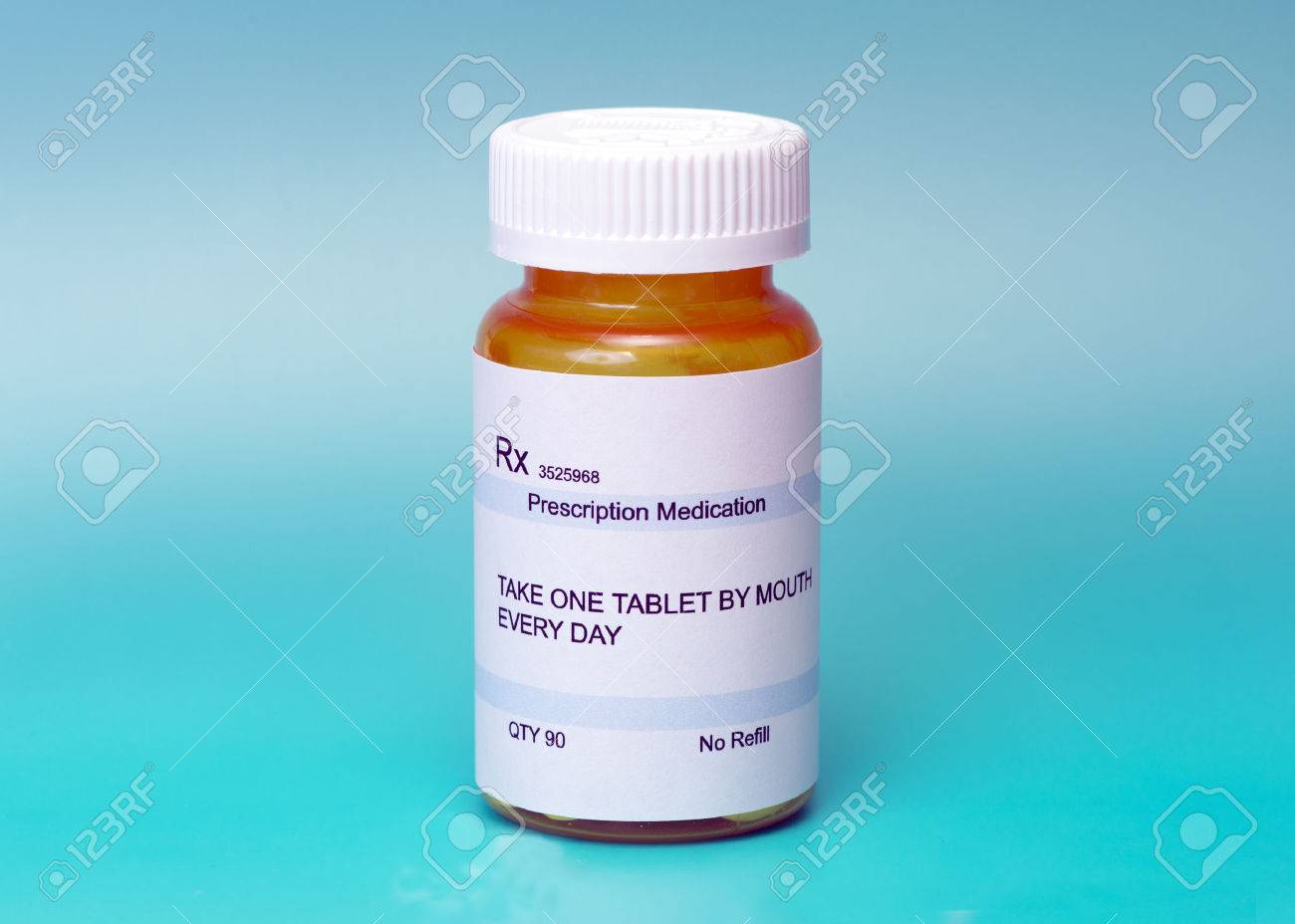 Prescription Medication Bottle On Aqua Background Label Is