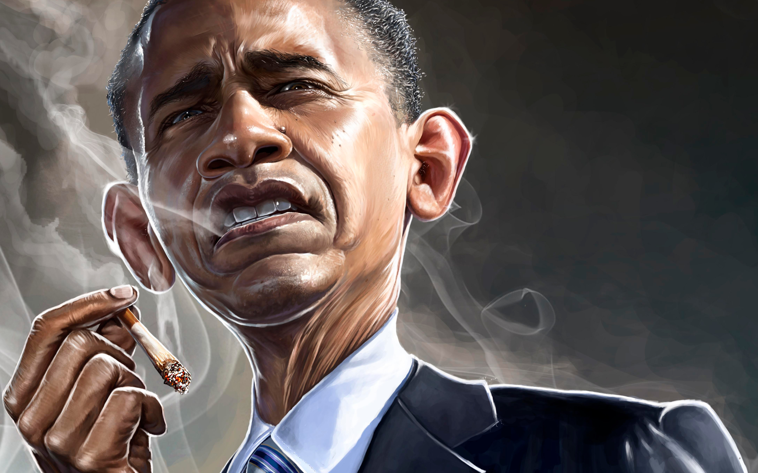 Wallpaper Of American Barack Obama Caricature Cigarette