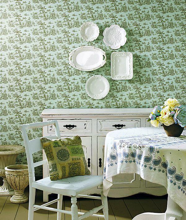 Beautiful Blue And White Toile Wallpaper With A Country Chic French