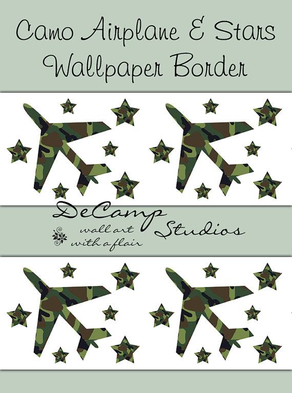 CAMO ARMY AIRPLANE Stars Wallpaper Border Wall by decampstudios