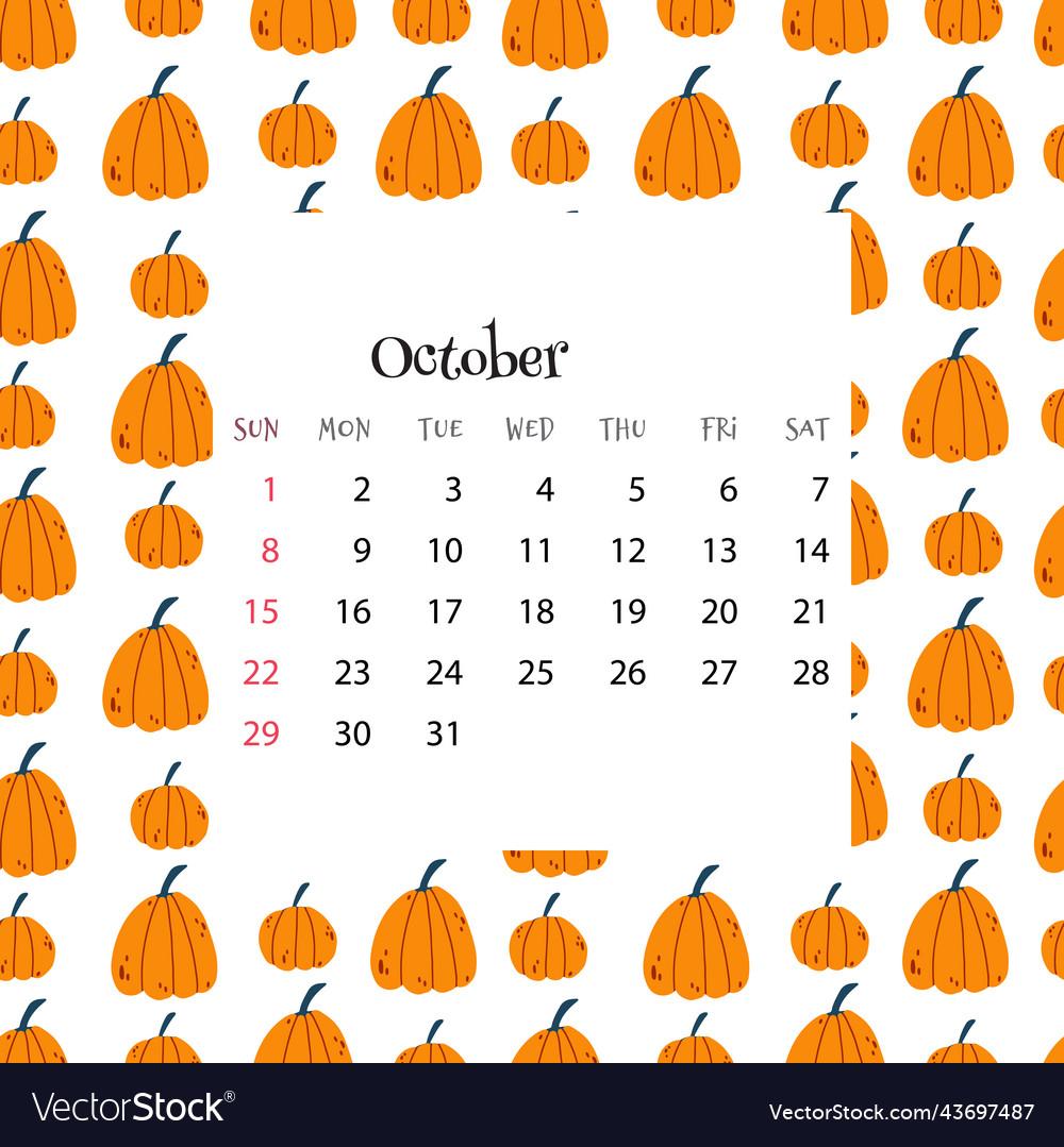 Calendar For October Royalty Vector Image
