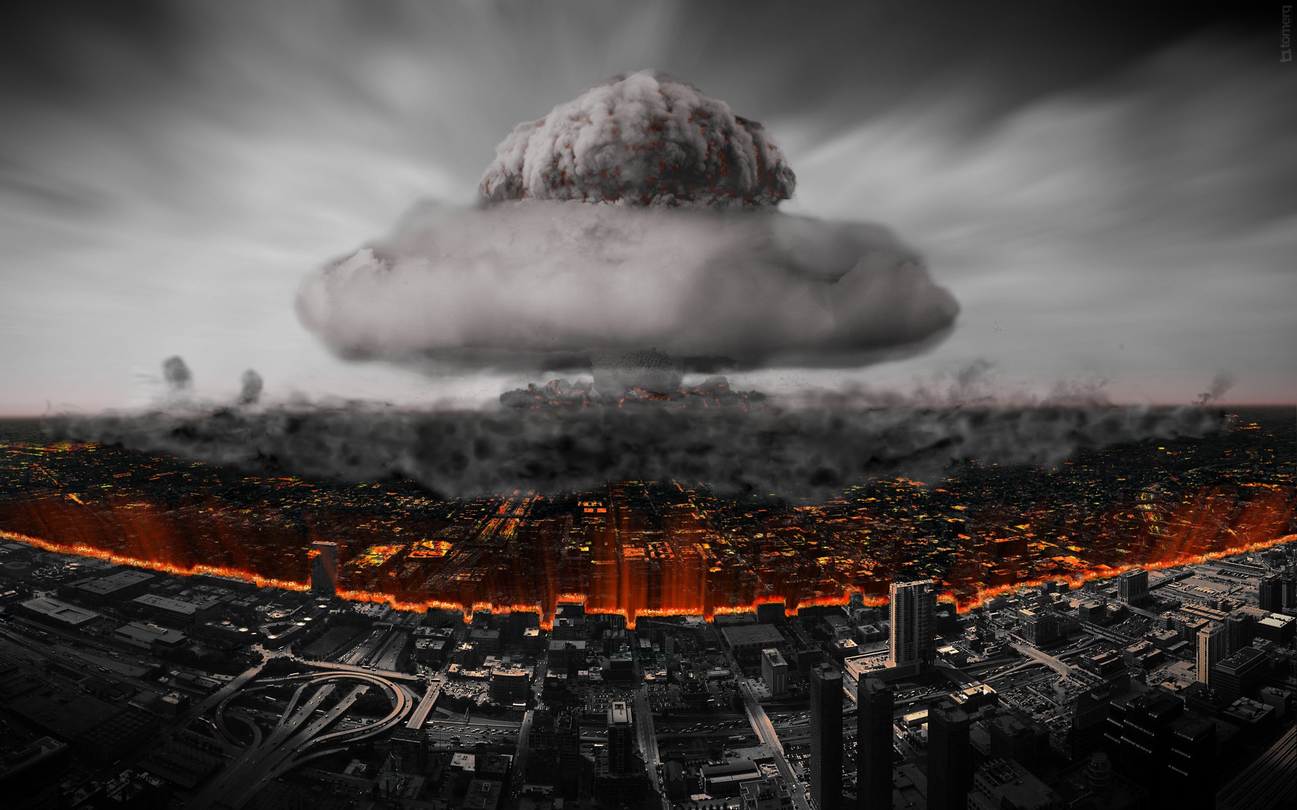 Atomic Bomb Explosions Armageddon Buildings Wide 35532 HD Wallpaper 2560x1600