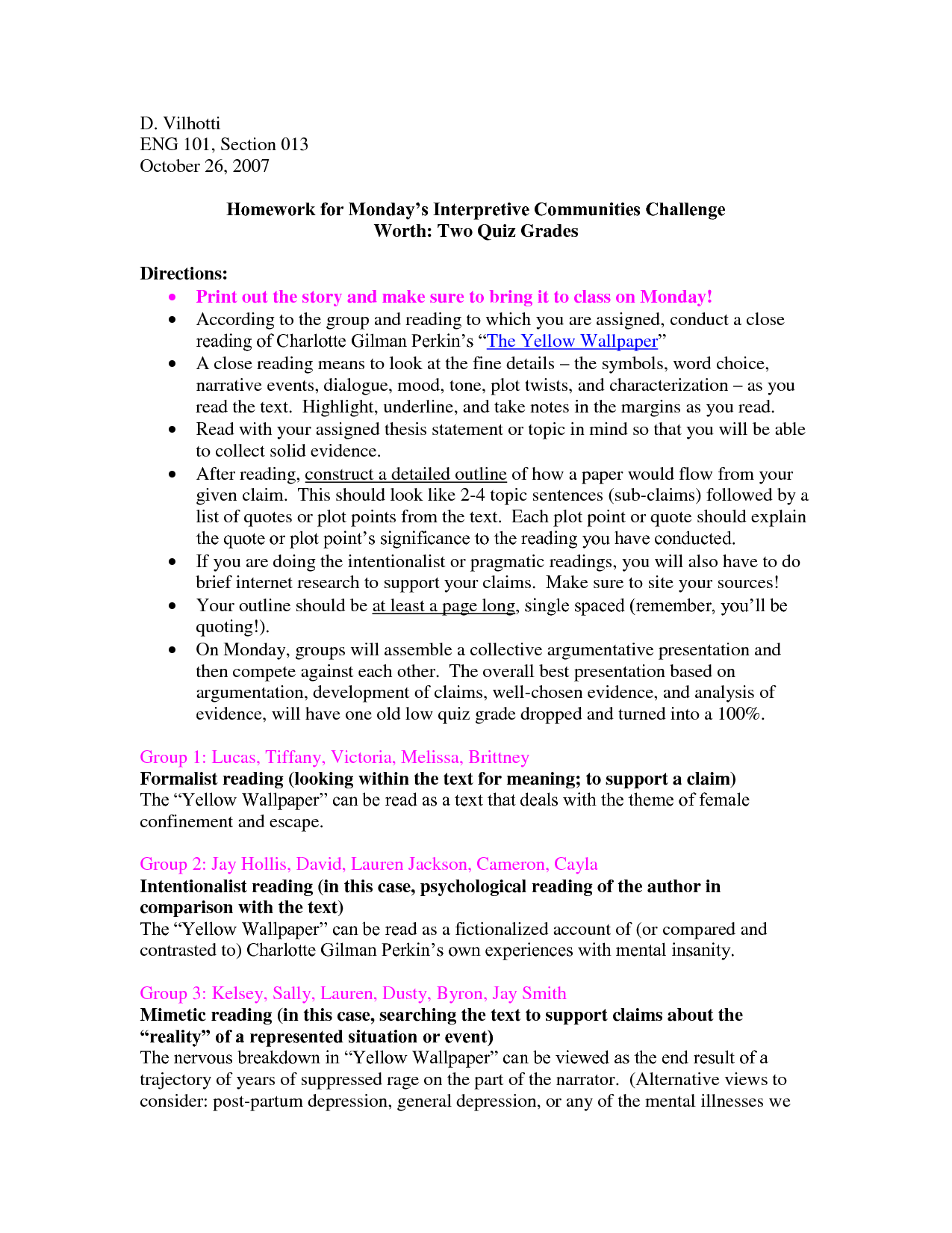 Essay Outline For The Yellow Wallpaper