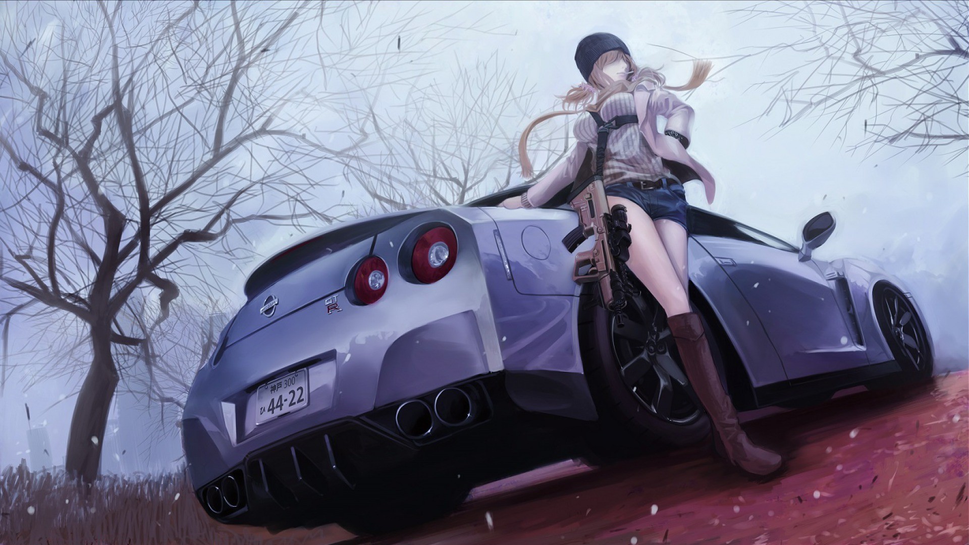 Anime Girls Nissan Gtr Imi Tavor Tar Wallpaper
