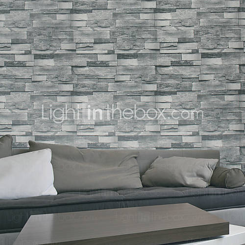 HaokHome Modern Faux Brick Wallpaper Roll Gray 3D Stone Realistic