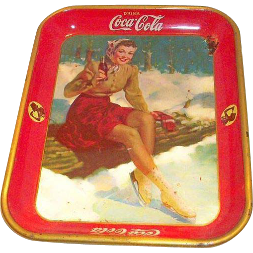 Coca Cola Skating Lady Metal Serving Tray 15124a Removed
