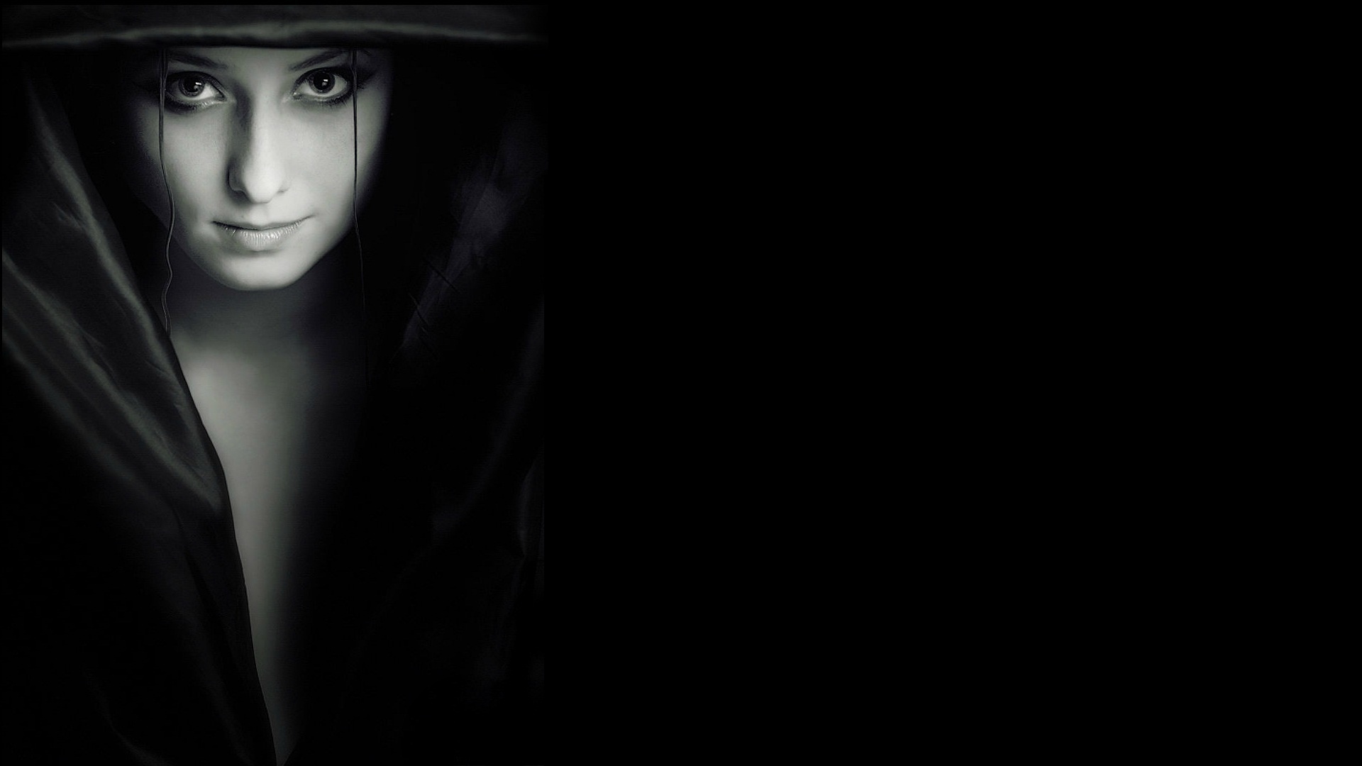 Girl vampire dark black background shadow mood wallpaper 1920x1080