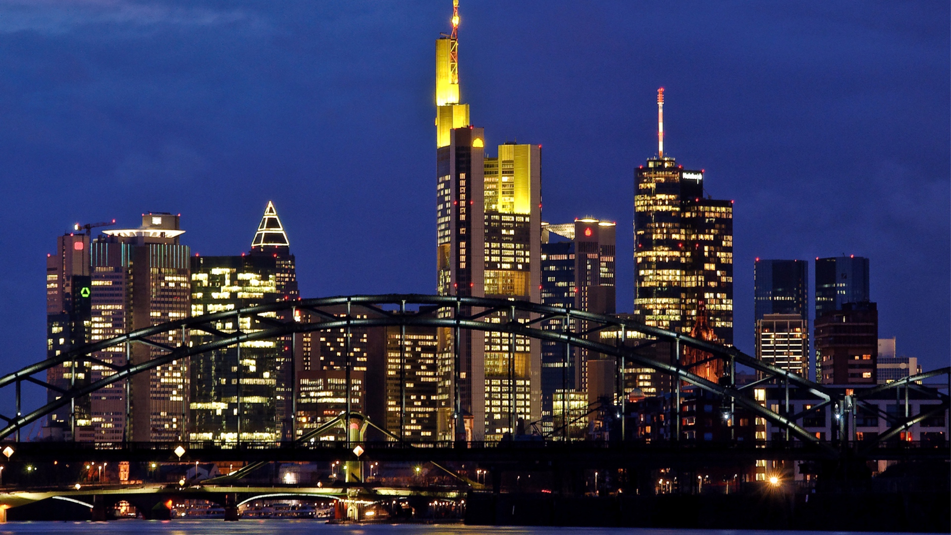 Full HD Wallpaper Frankfurt Business Center Illumination