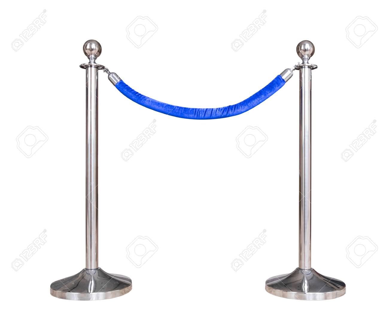 Stainless Barricade With Blue Rope Isolate On White Background