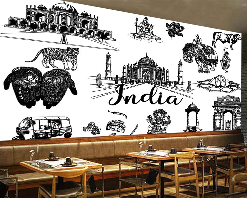 Hand Drawn Sketch Style Indian Theme 3d Wallpaper Papel De Parede