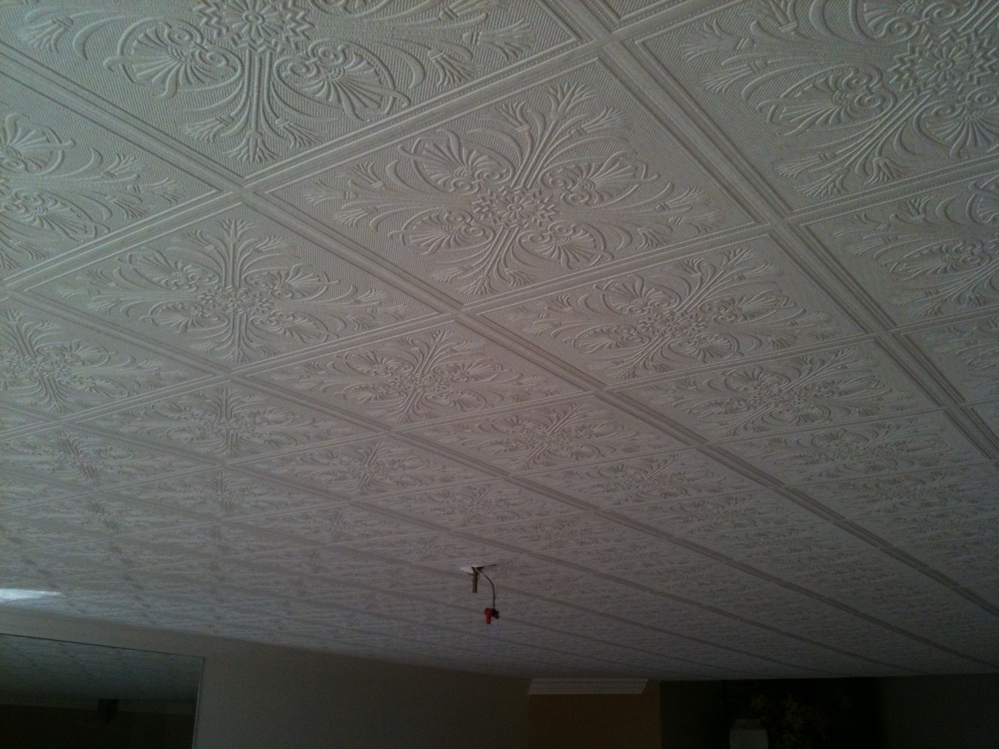 Embossed Wallpaper Installed On Ceiling