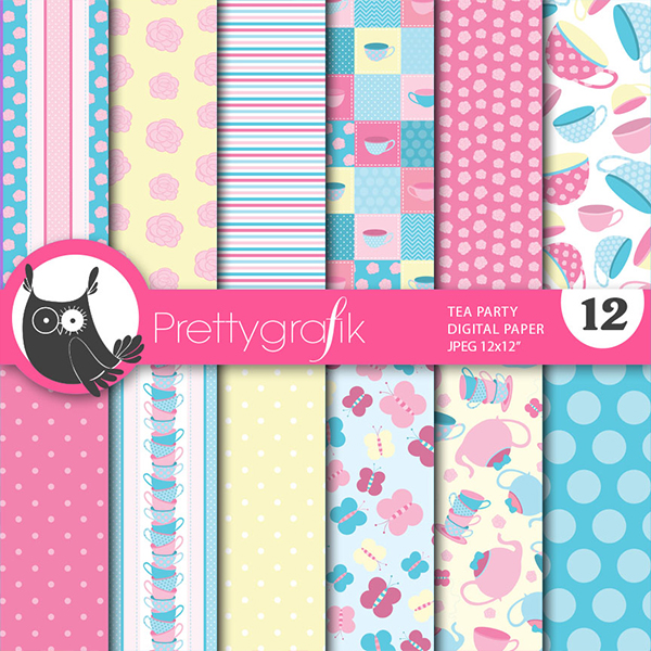 Tea Party Digital Papers Background Mygrafico