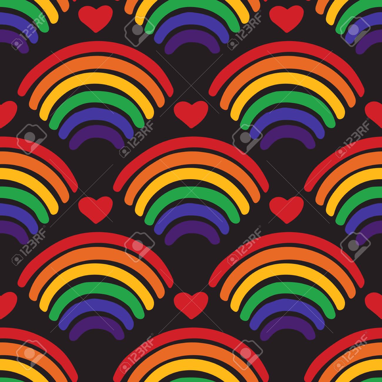 Seamless Pattern With Rainbow Heart Lgbt Pride Symbol Design